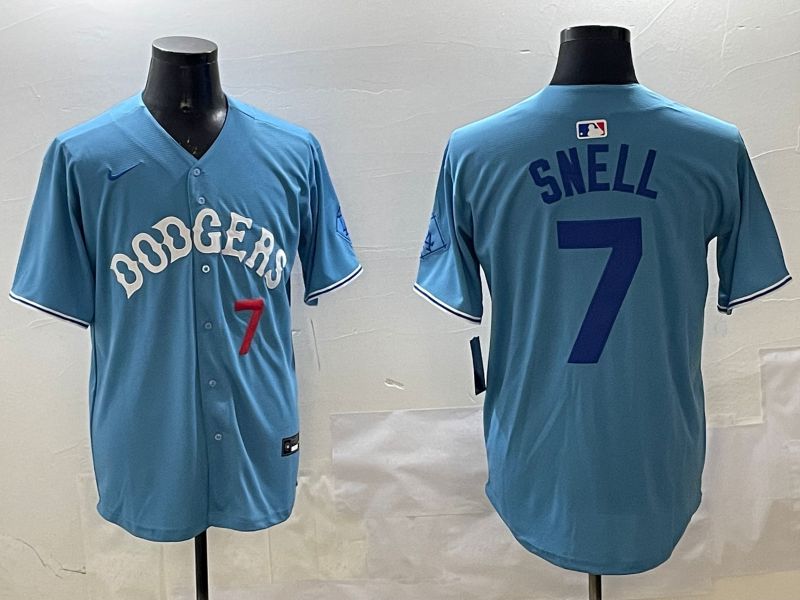 Men Los Angeles Dodgers #7 Snell Light Blue Joint Name 2025 Nike MLB Jersey style 22